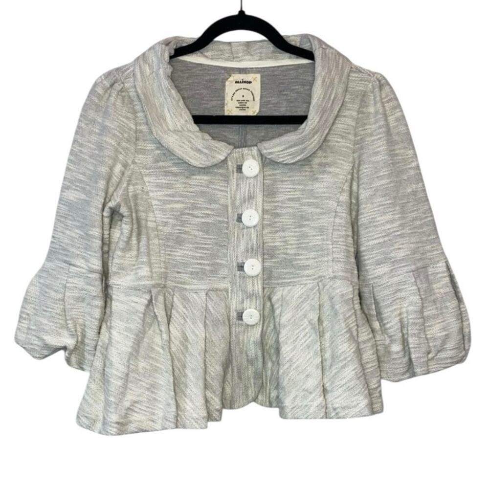 Allihop Gray Peplum Knit Top Peter Pan Collar Button Front Small